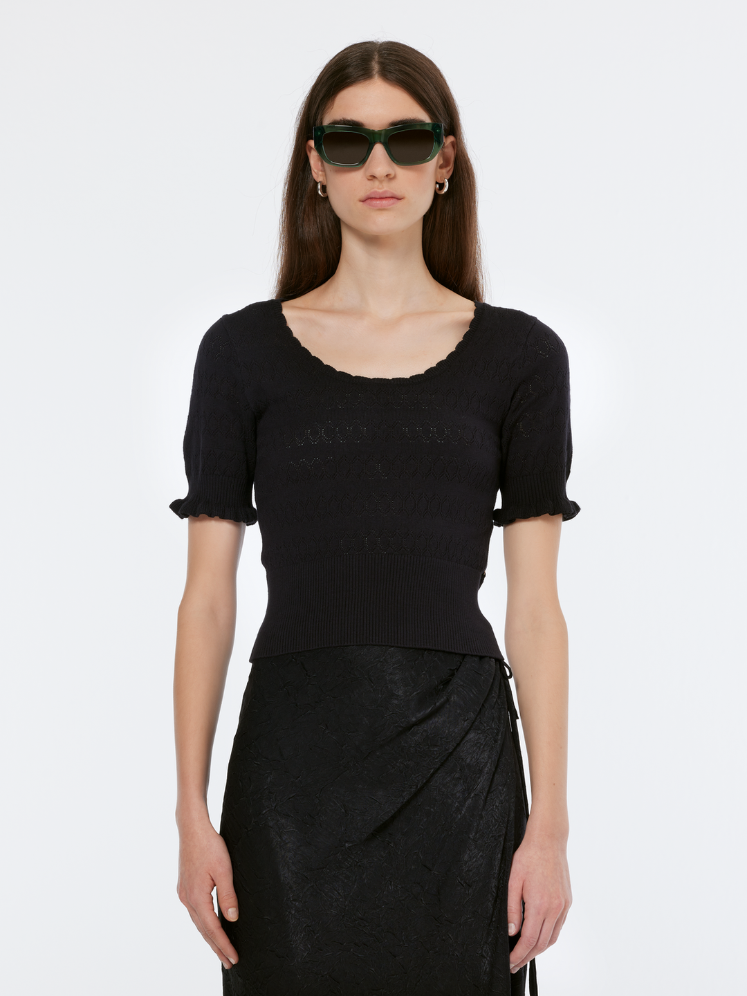 Pointelle stitch knitted tee