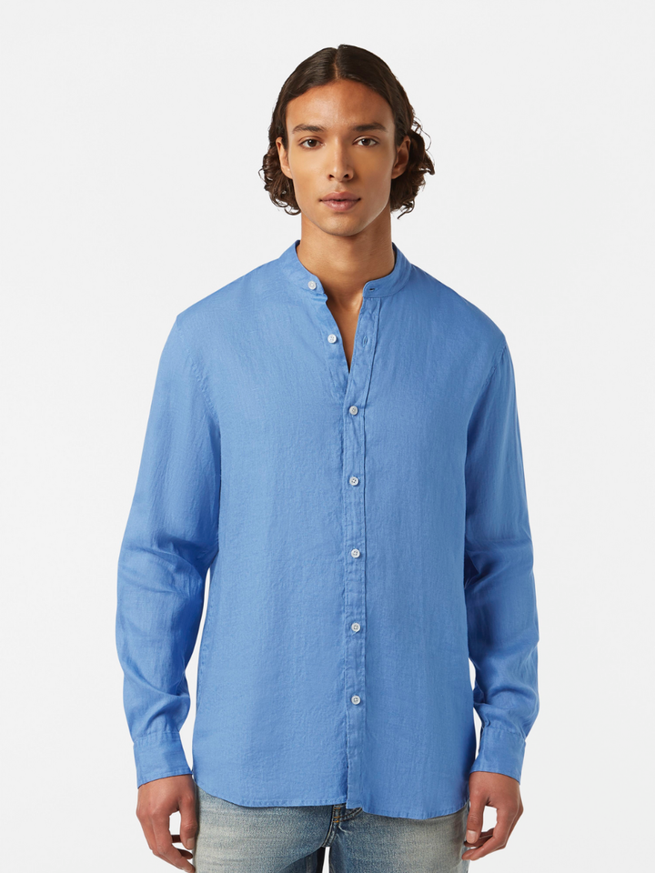 Seasonal Core-Regular-Fit Linen Stand-Up Collar Shirt