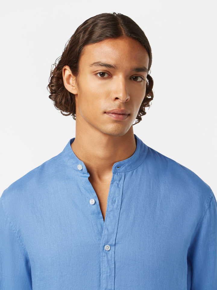 Seasonal Core-Regular-Fit Linen Stand-Up Collar Shirt