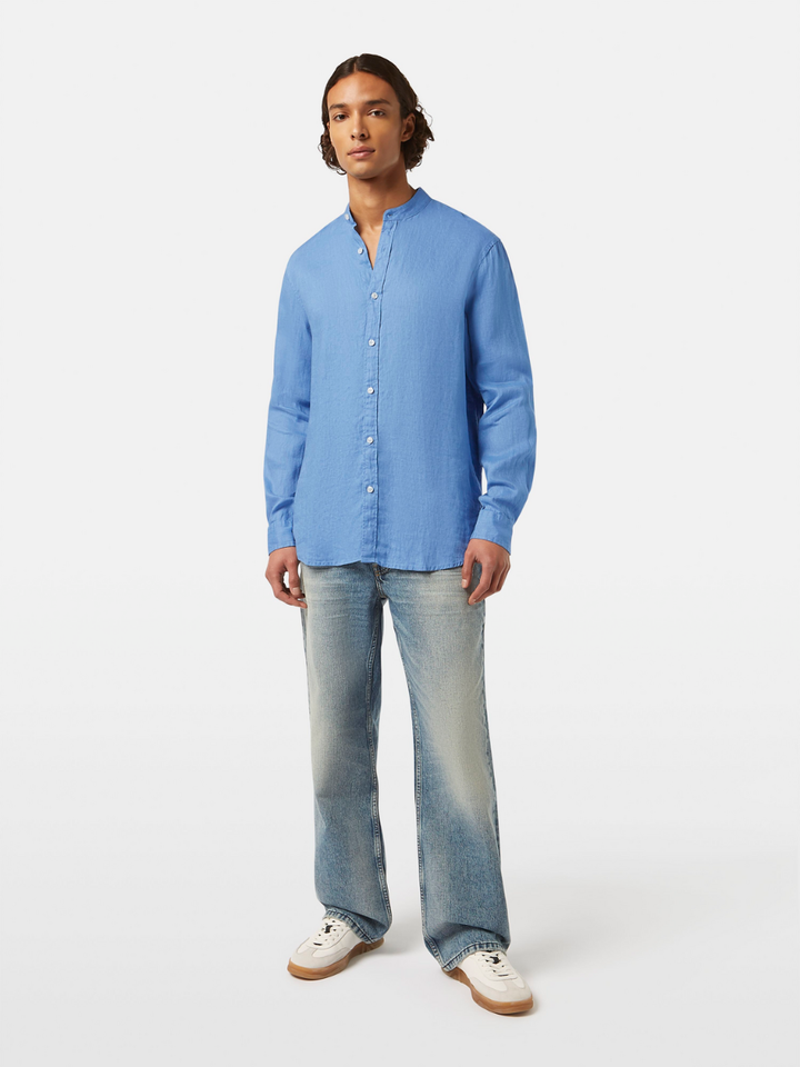 Seasonal Core-Regular-Fit Linen Stand-Up Collar Shirt