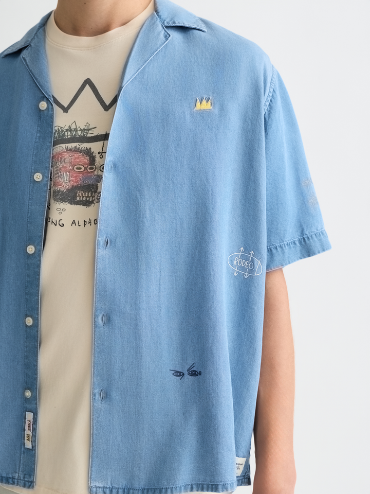 Scotch &amp; Soda X Basquiat Indigo Tencel Relaxed Short-Sleeved Shirt