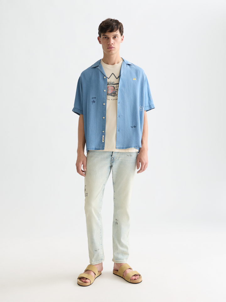 Scotch &amp; Soda X Basquiat Indigo Tencel Relaxed Short-Sleeved Shirt