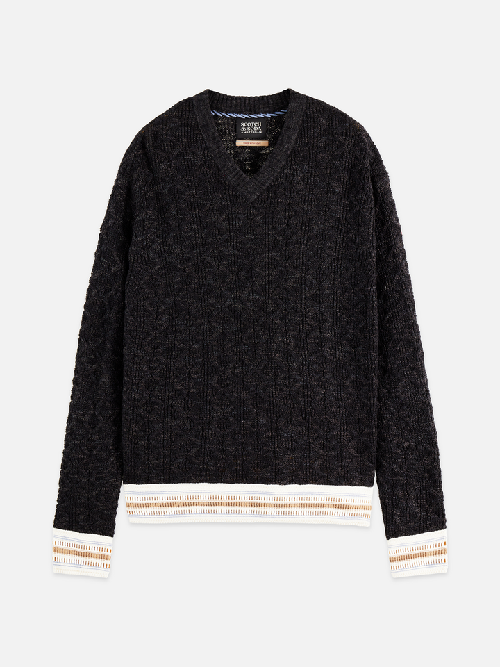 V-Neck Cable Loose Pullover