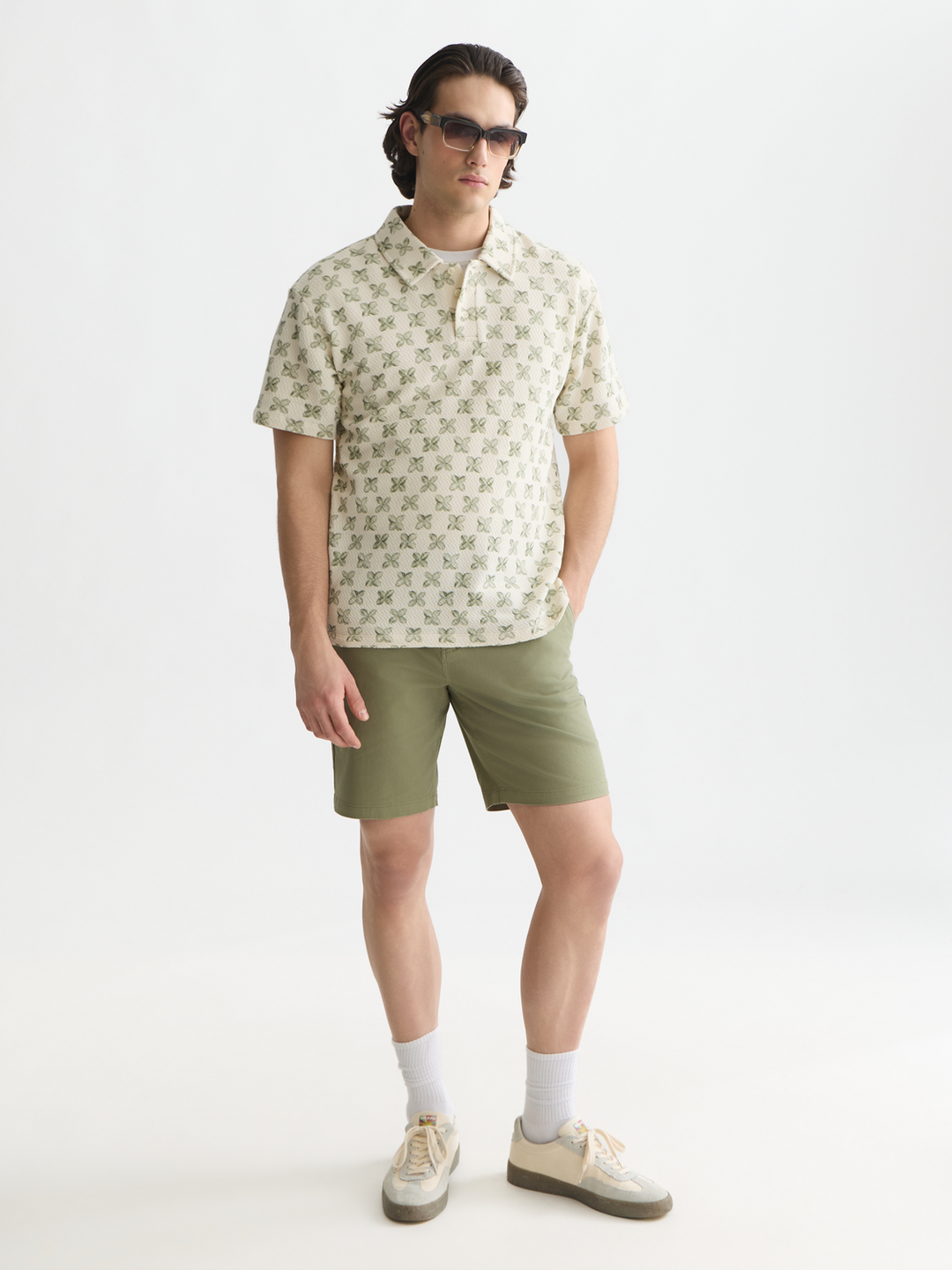 Printed structured relaxed-fit polo