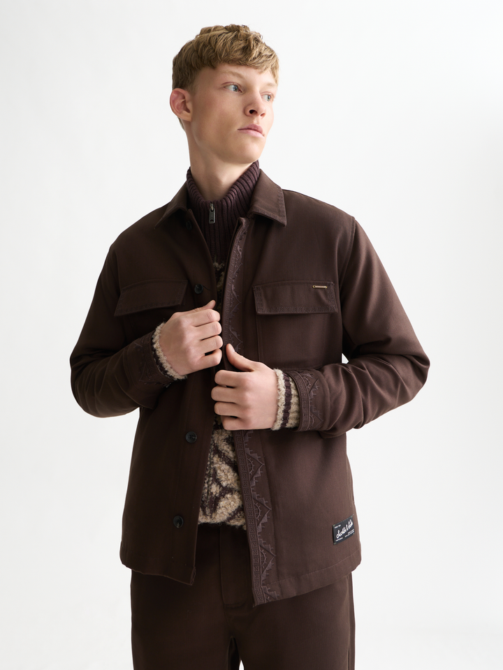 Embroidered tailored wool-blend overshirt
