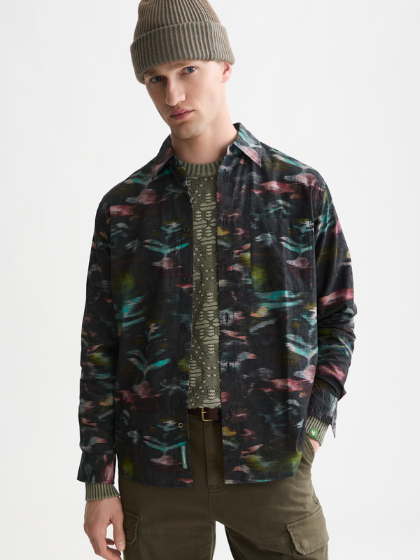 Printed embroidered relaxed-fit shirt