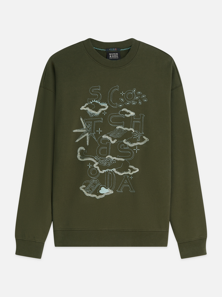 Front embroidered artwork relaxed-fit sweatshirt