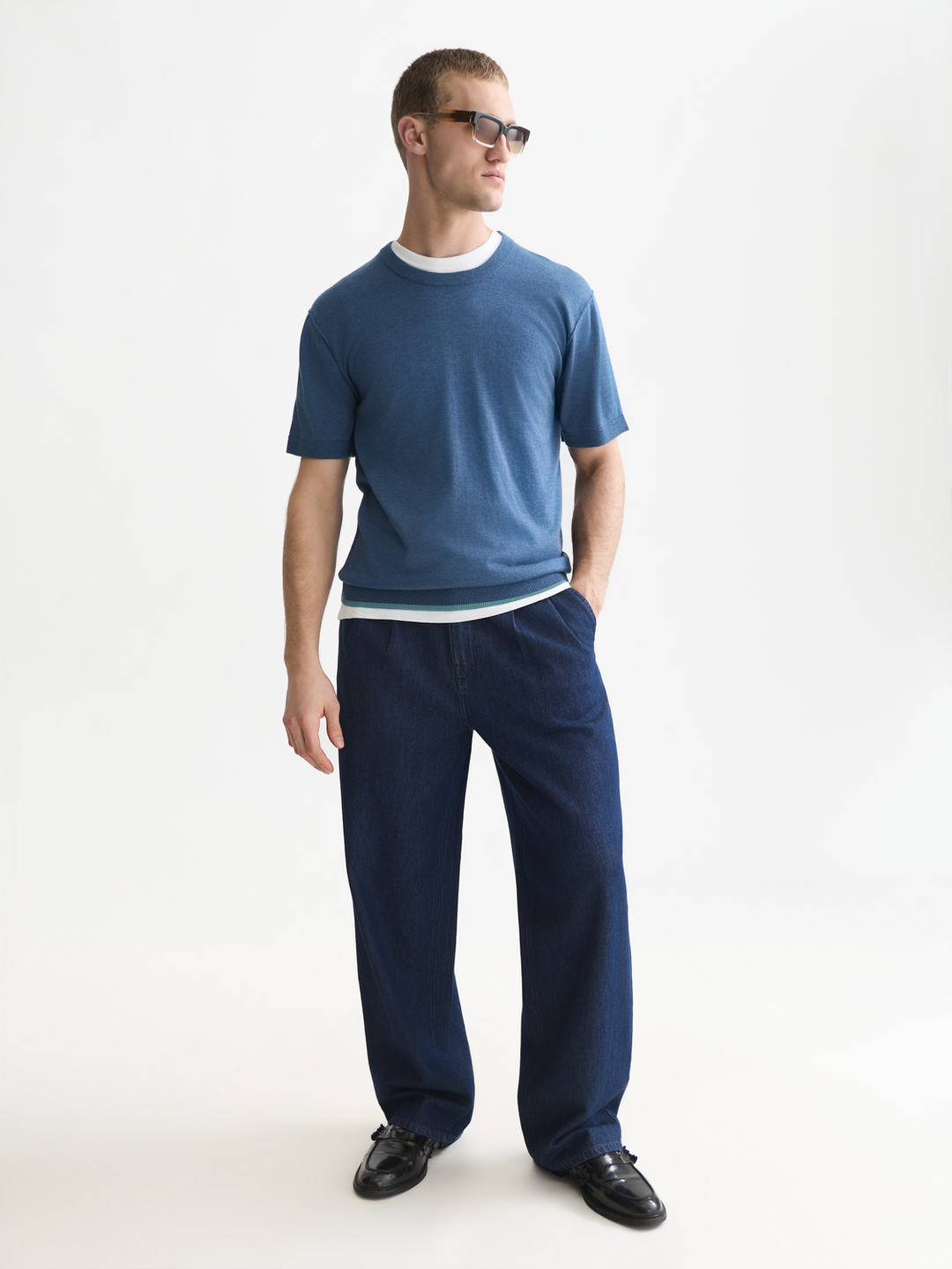 Knitted wool-blend relaxed-fit T-shirt
