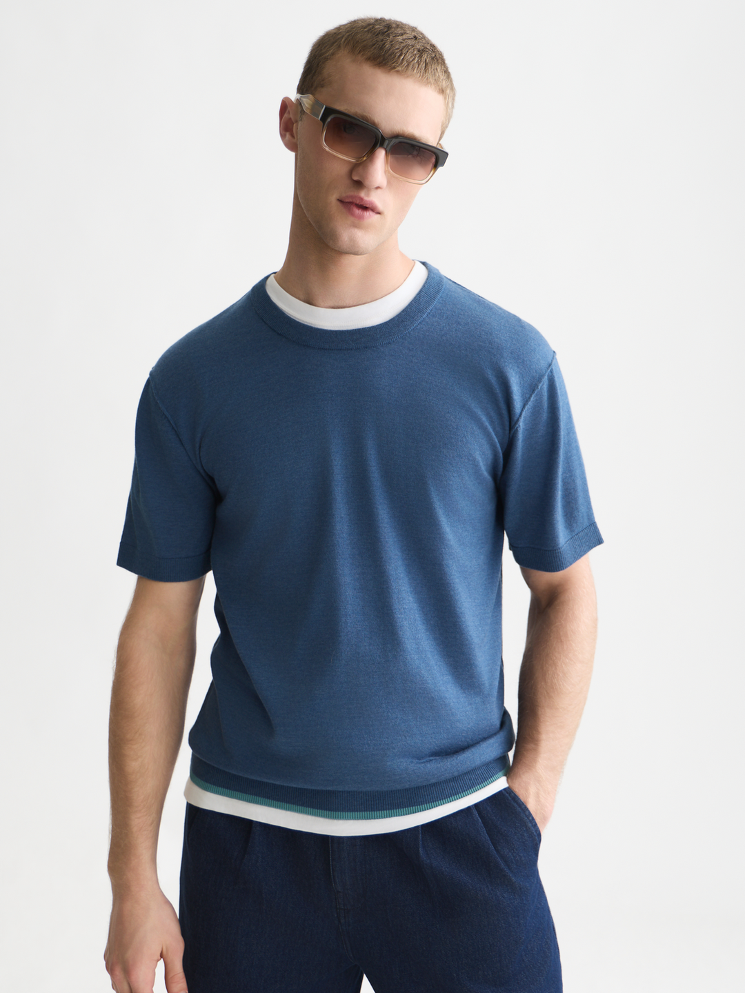 Knitted wool-blend relaxed-fit T-shirt