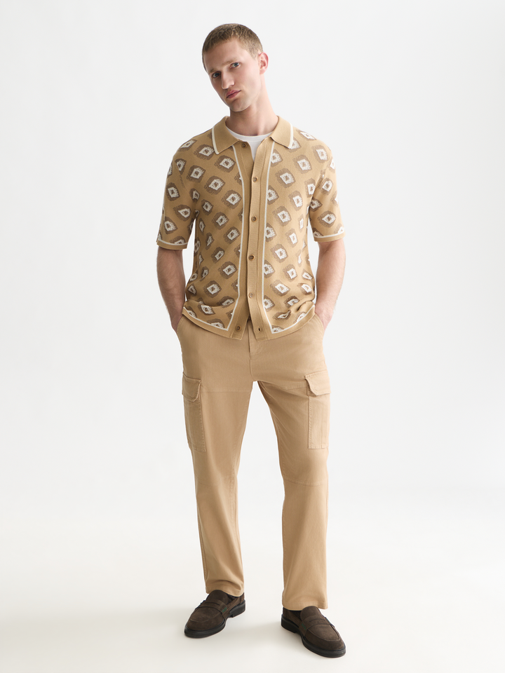 Jacquard knitted short sleeved shirt