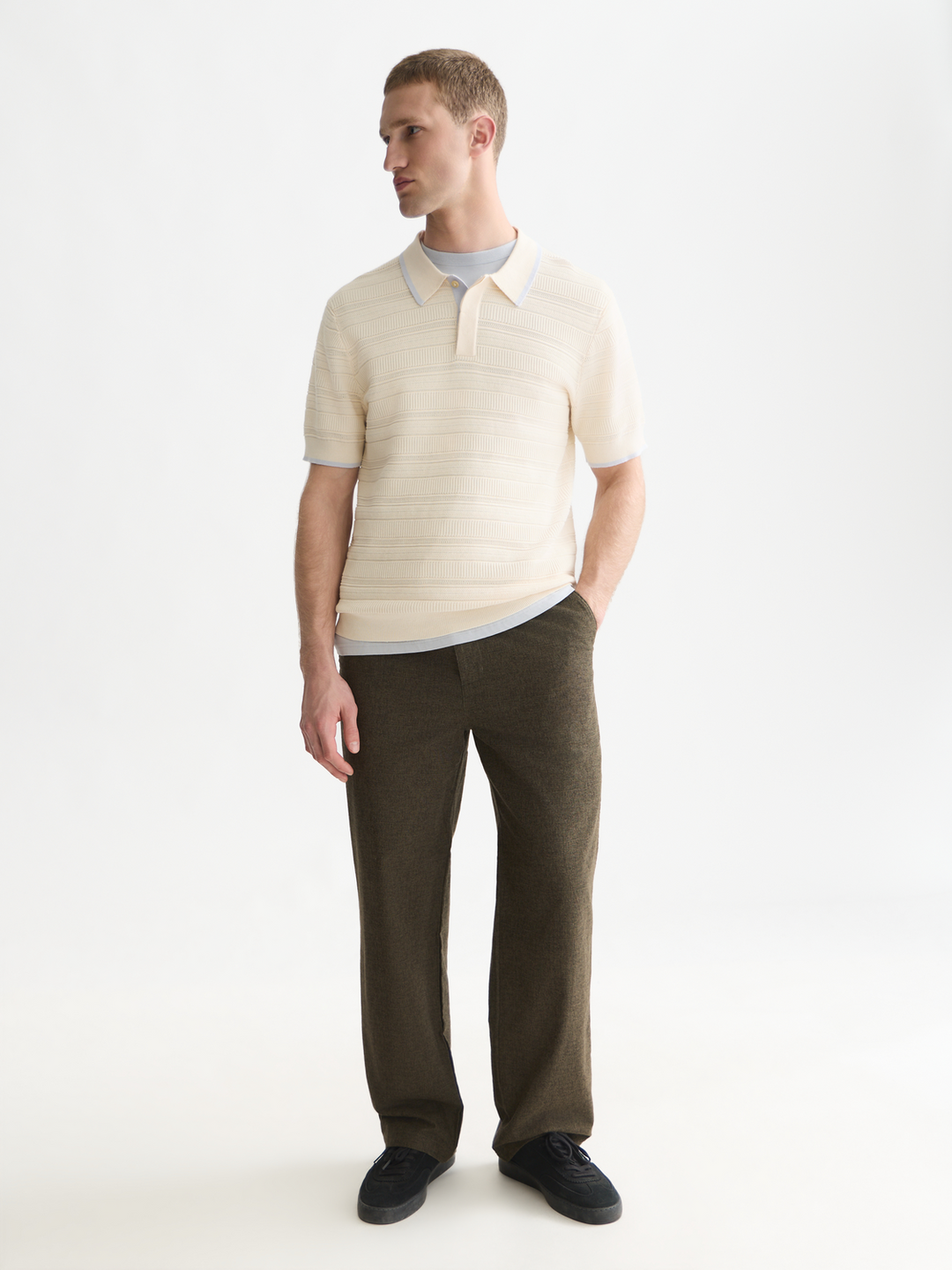 Structured knitted regular-fit polo