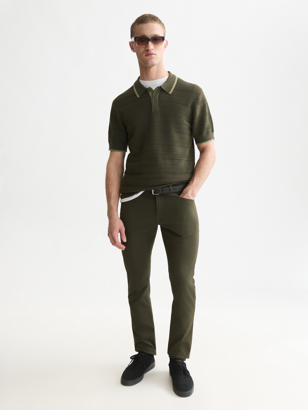 Structured knitted regular-fit polo