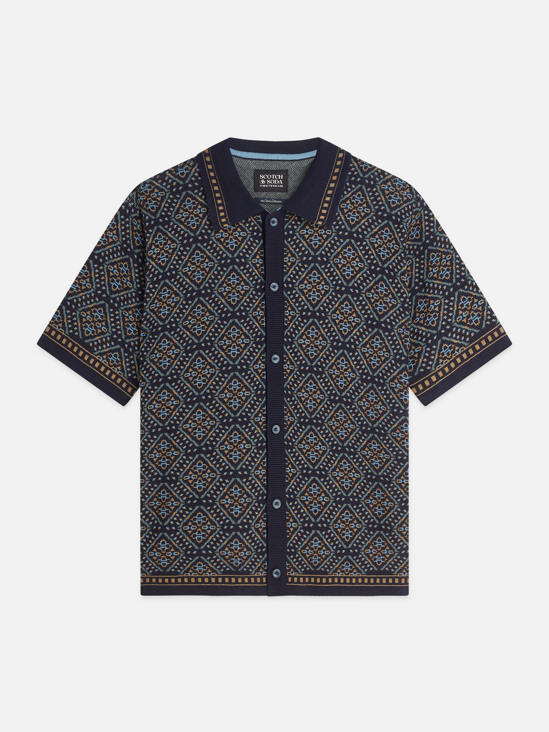 Jacquard knitted short sleeved shirt