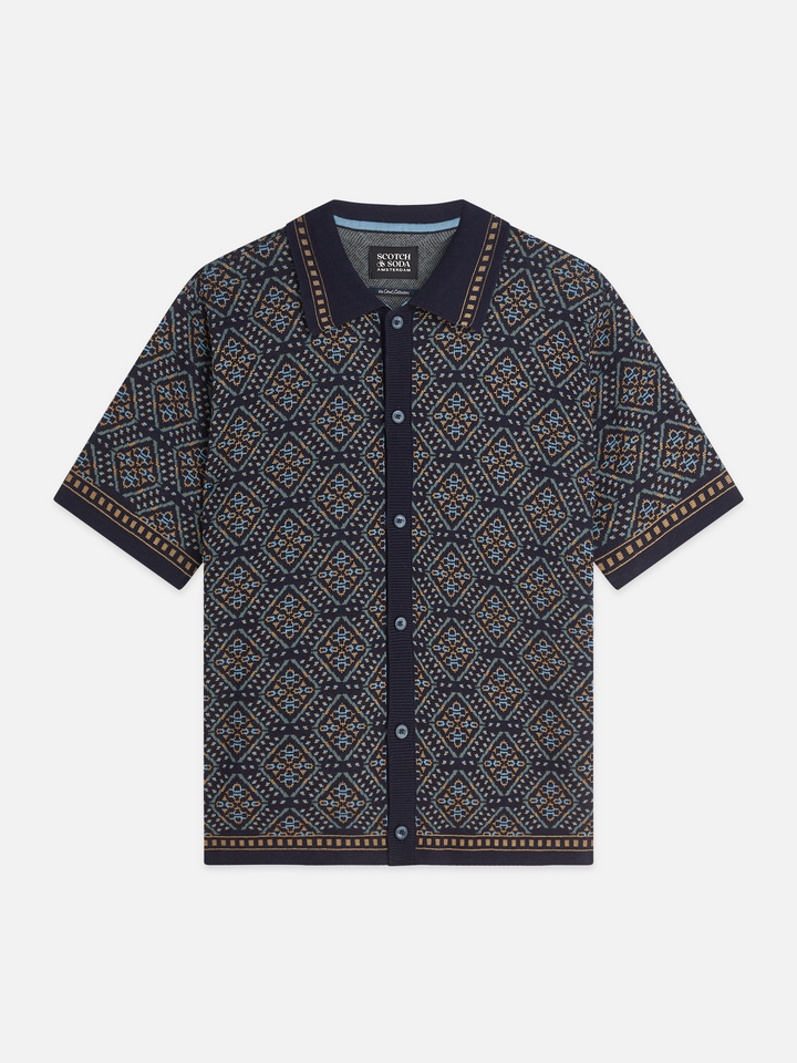 Jacquard knitted short sleeved shirt