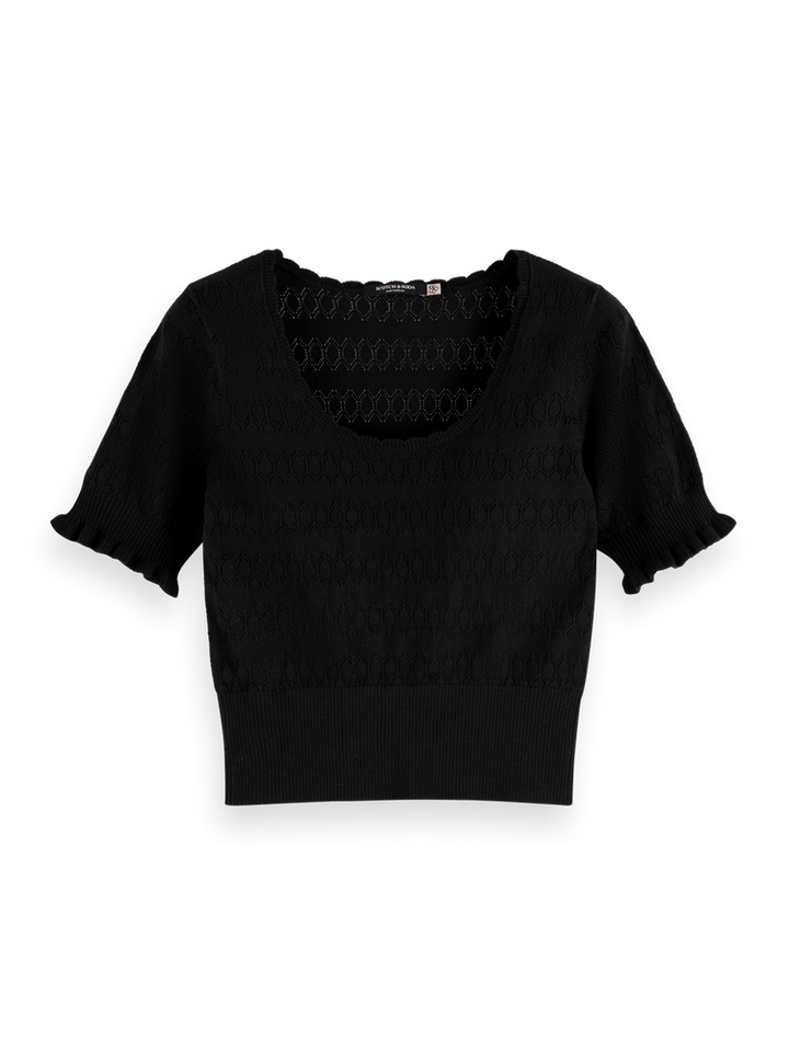 Pointelle stitch knitted tee