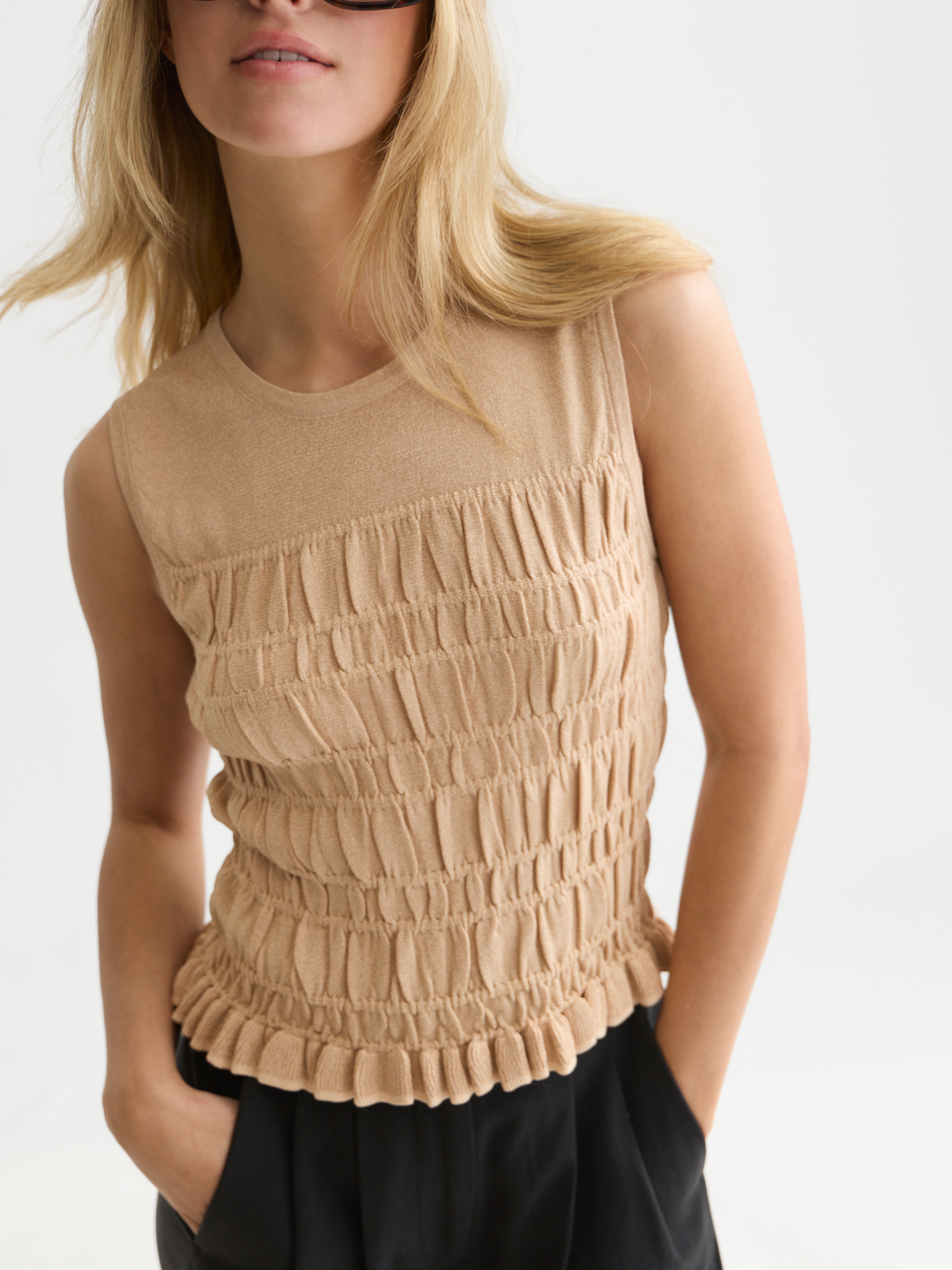 Smock stitch knitted tank