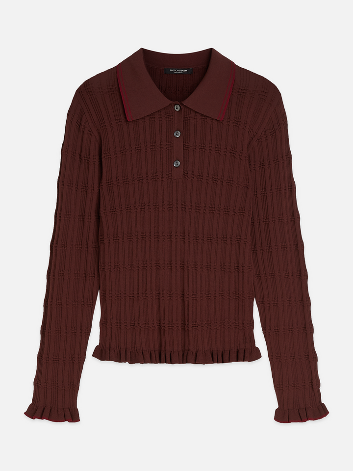 Ripple stitch polo-neck pullover