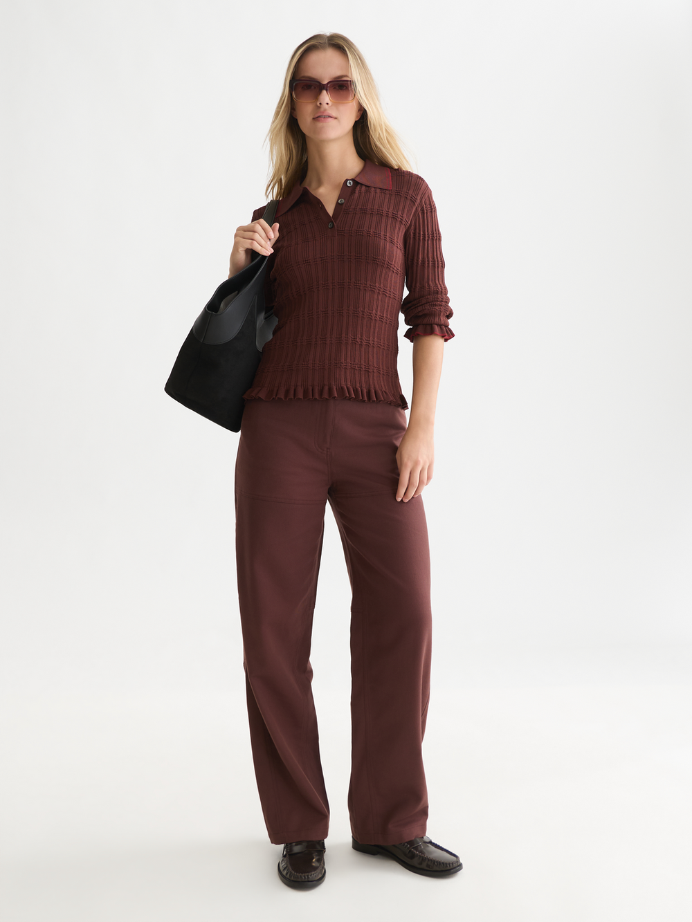 Ripple stitch polo-neck pullover
