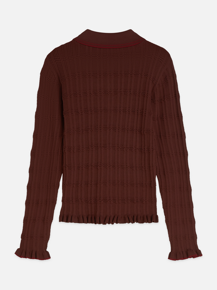 Ripple stitch polo-neck pullover