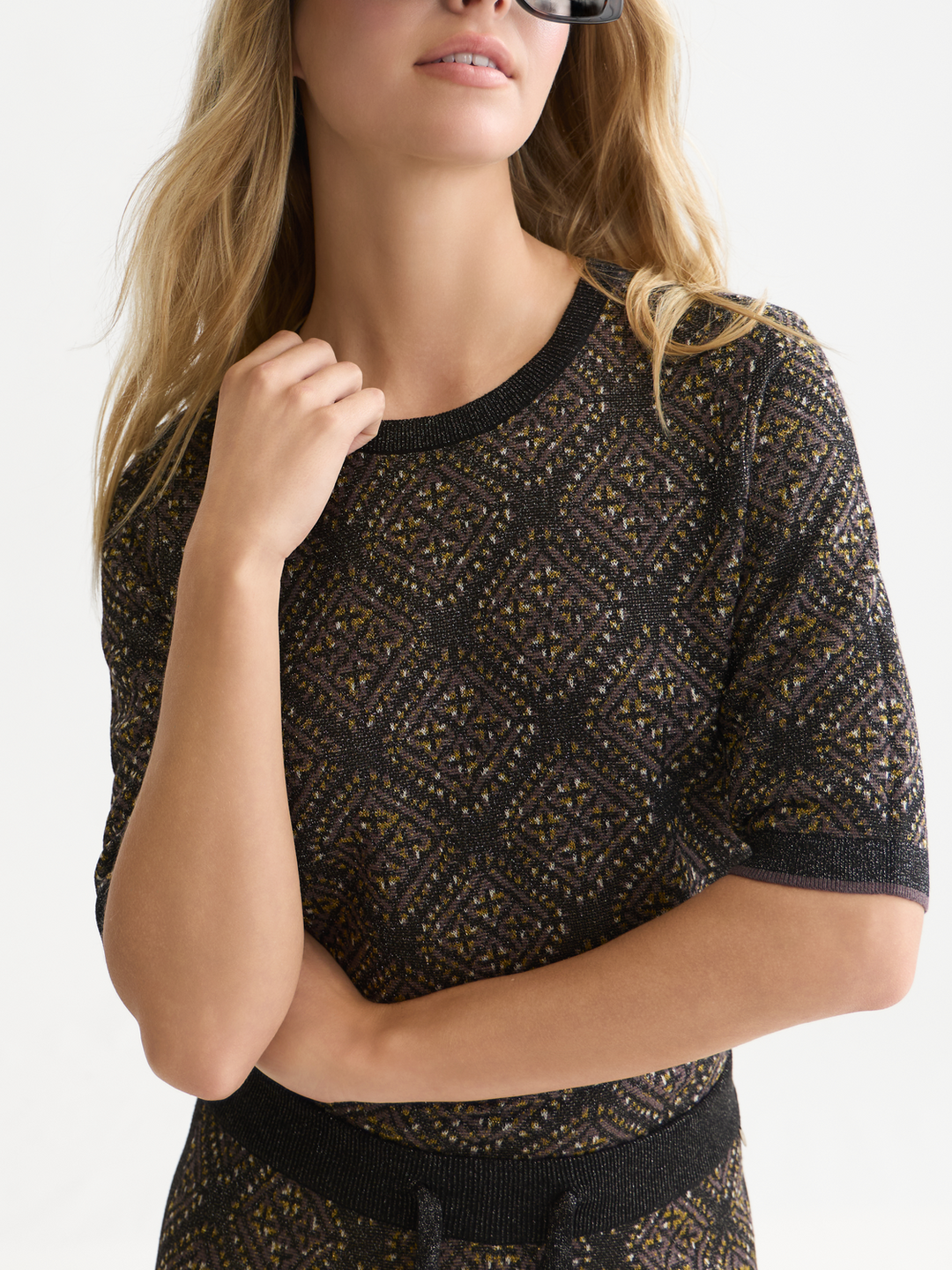 Jacquard short-sleeved pullover