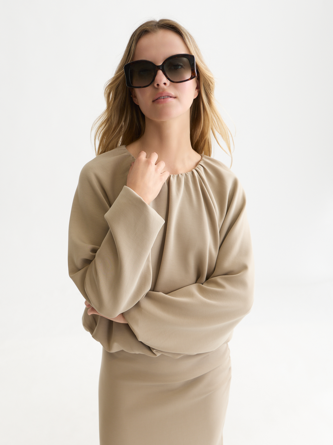 Gathered tencel sweatshirt