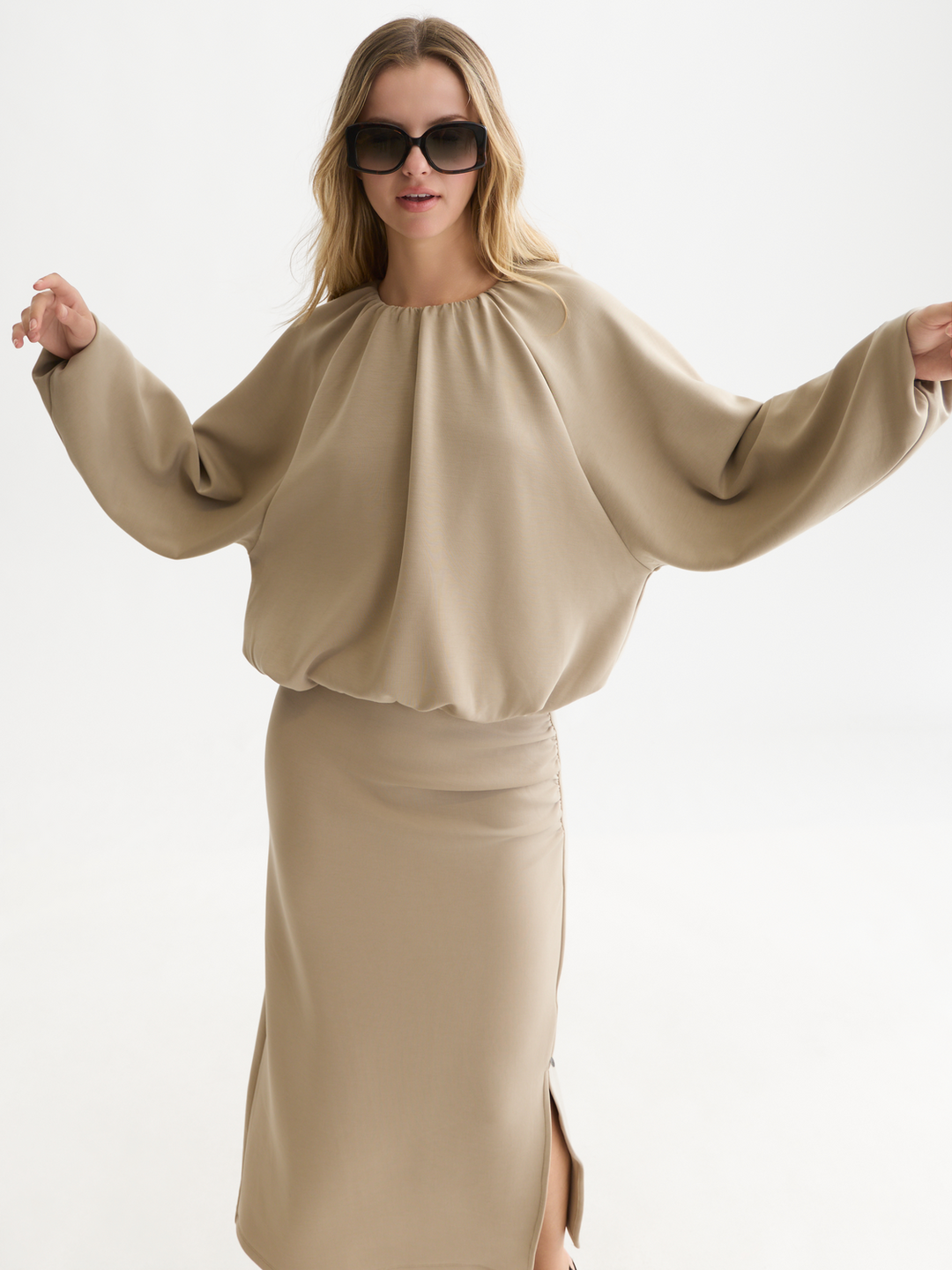 Gathered tencel sweatshirt