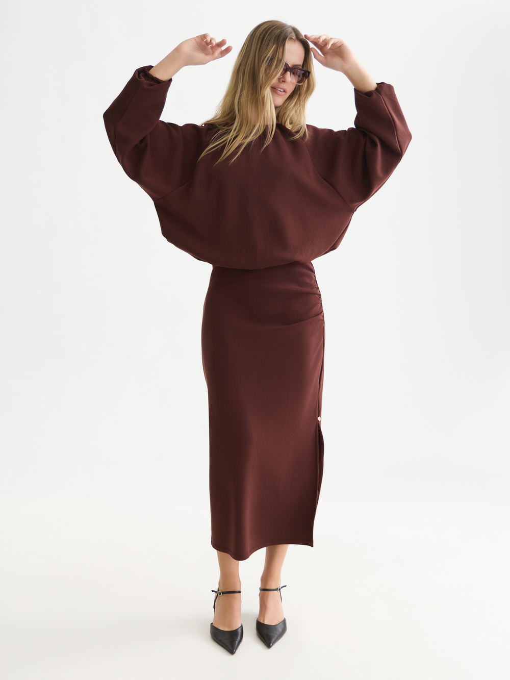 Gathered tencel sweatshirt