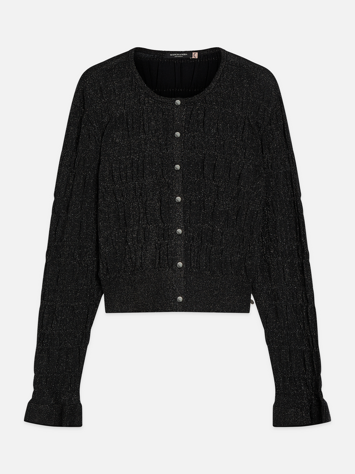 Smock stitch crew neck cardigan
