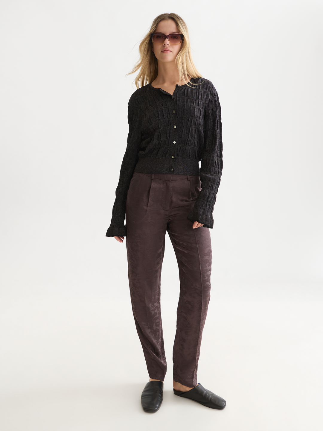 Smock stitch crew neck cardigan