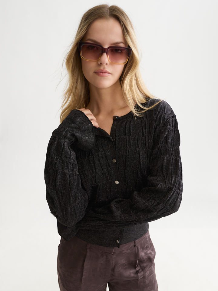Smock stitch crew neck cardigan