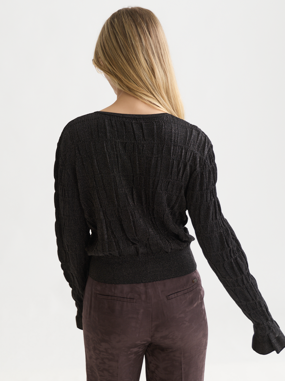 Smock stitch crew neck cardigan