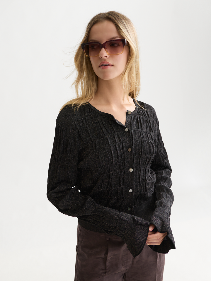 Smock stitch crew neck cardigan
