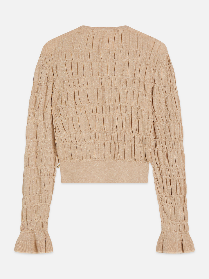 Smock stitch crew neck cardigan