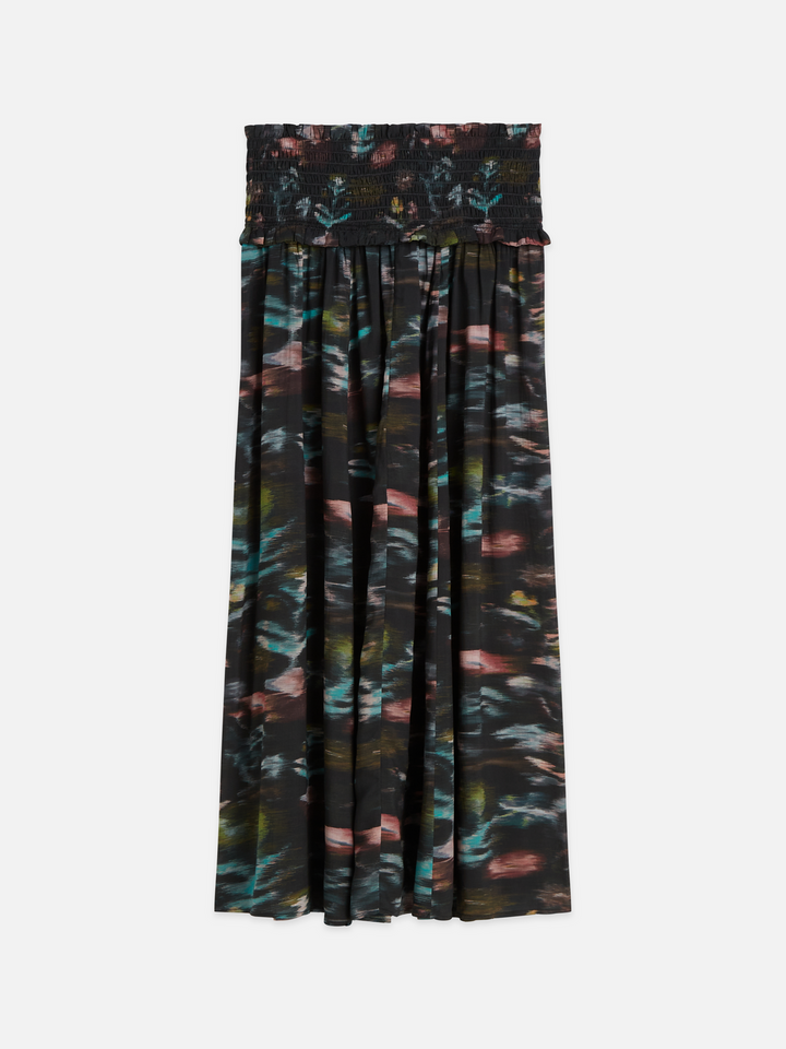 Printed smocked waist ankle length skirt