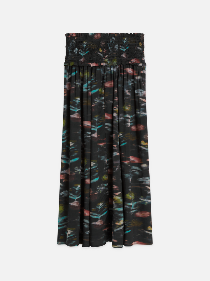 Printed smocked waist ankle length skirt