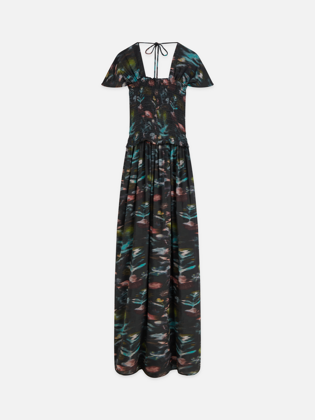 Printed smocked ankle length dress