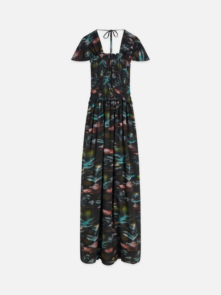 Printed smocked ankle length dress
