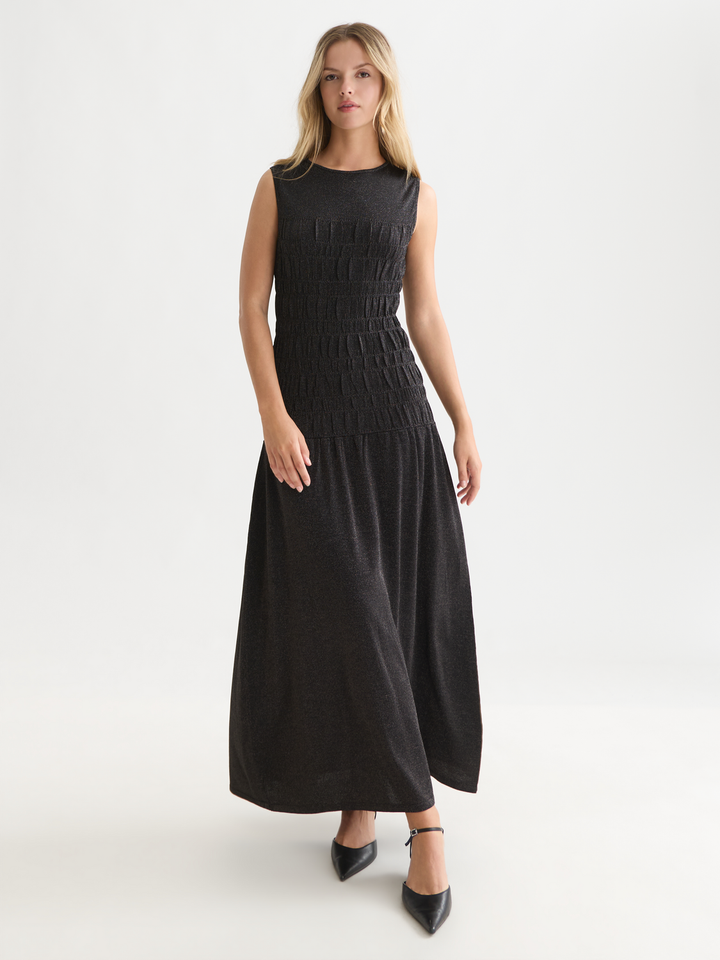 Smock stitch metallic knitted dress