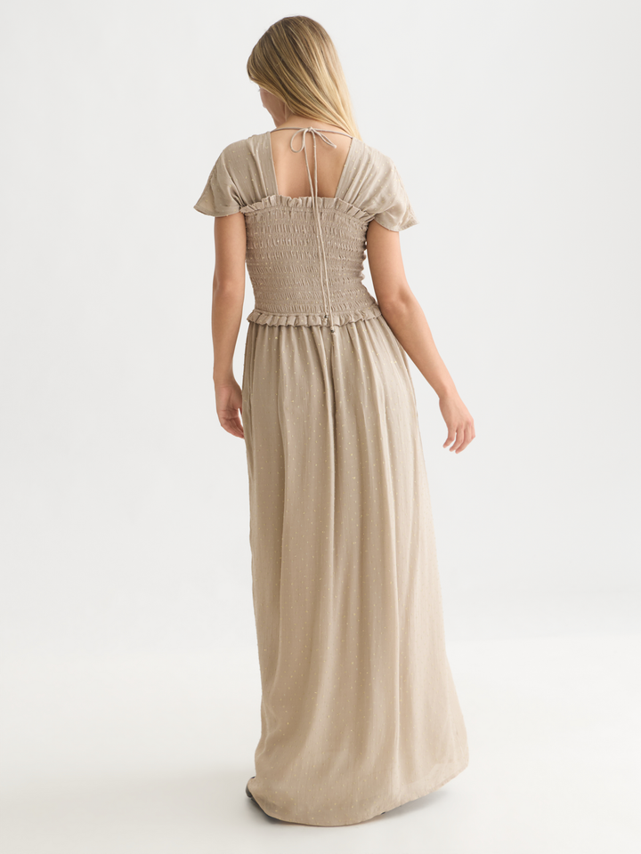 Fil coupe smocked ankle length dress