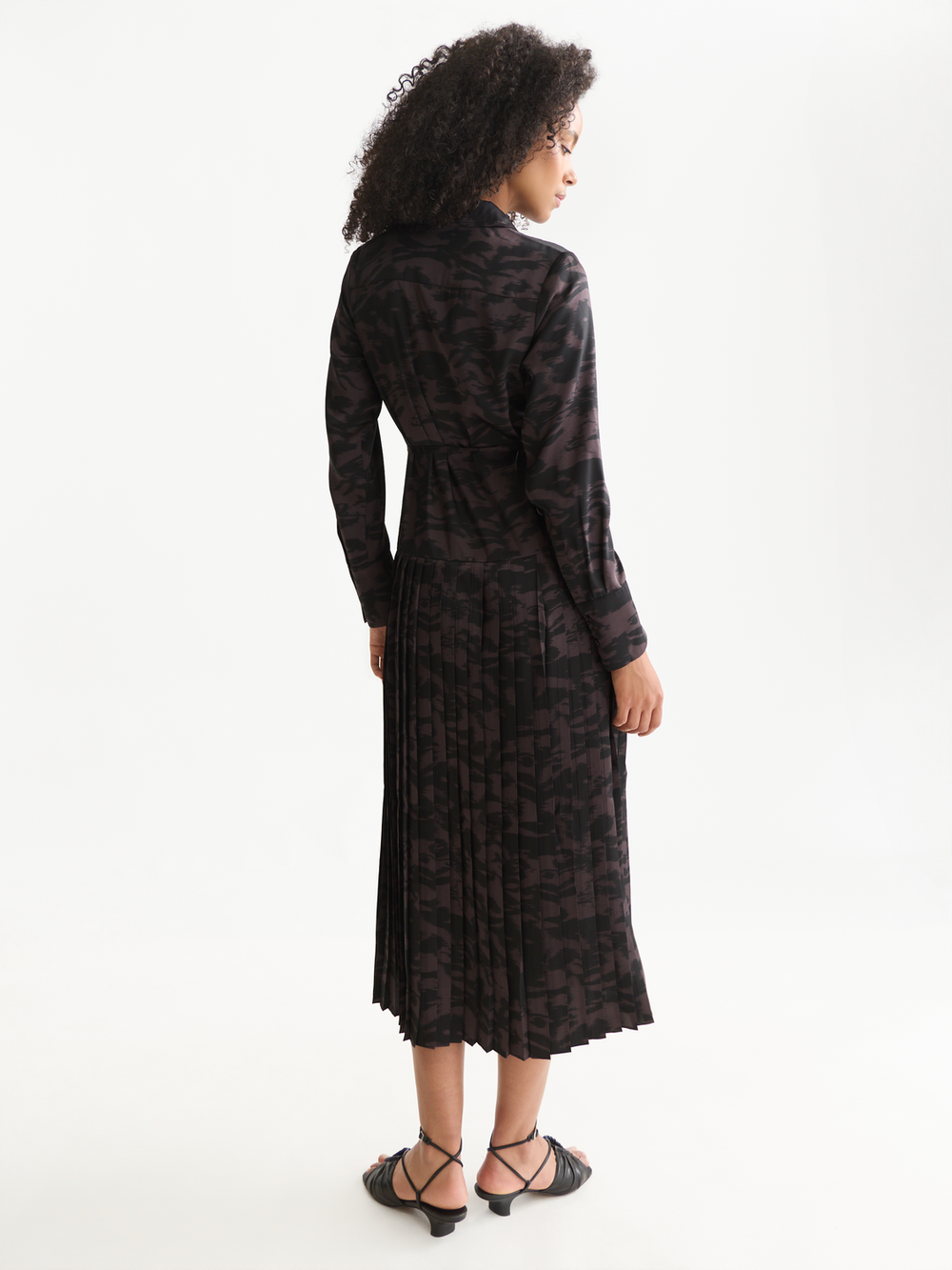 Belted shirt midi dress with pleated hem