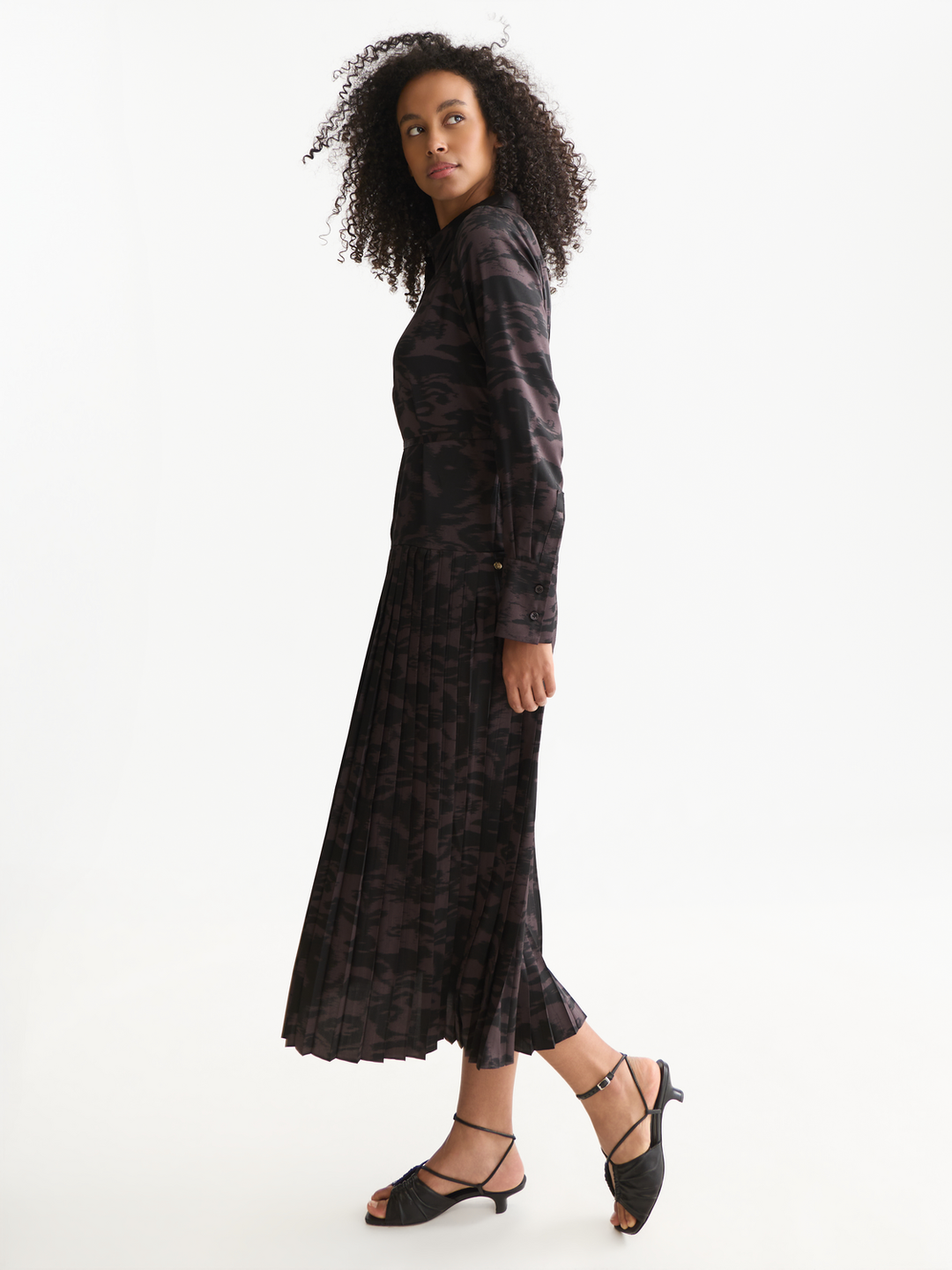 Belted shirt midi dress with pleated hem