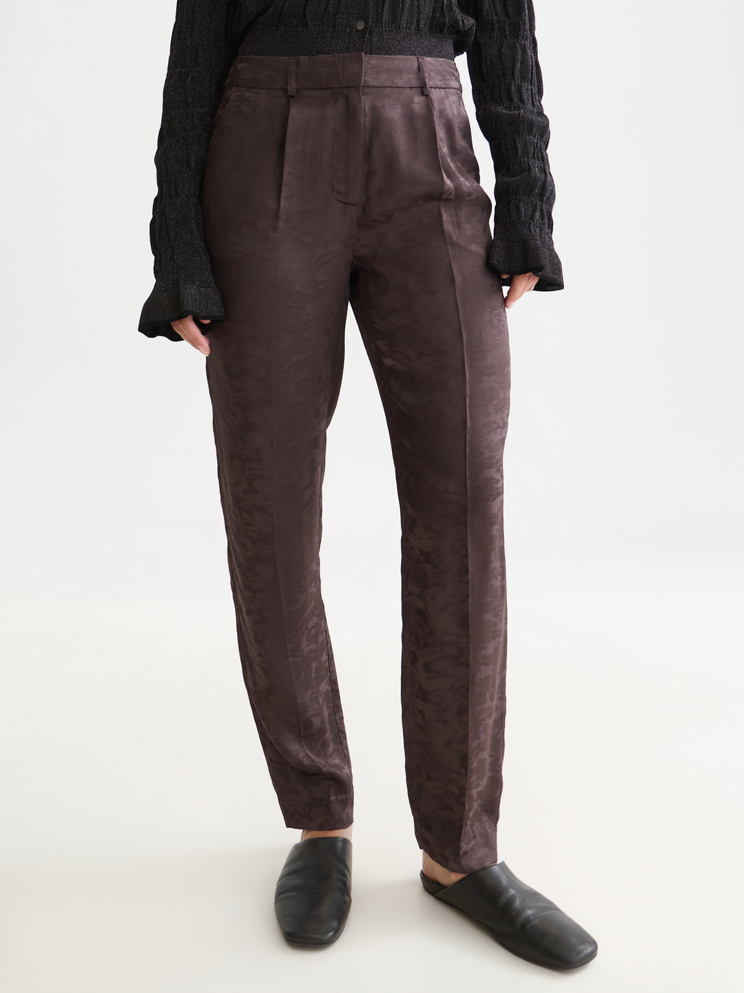 Isa - high-rise slim-leg jacquard pants