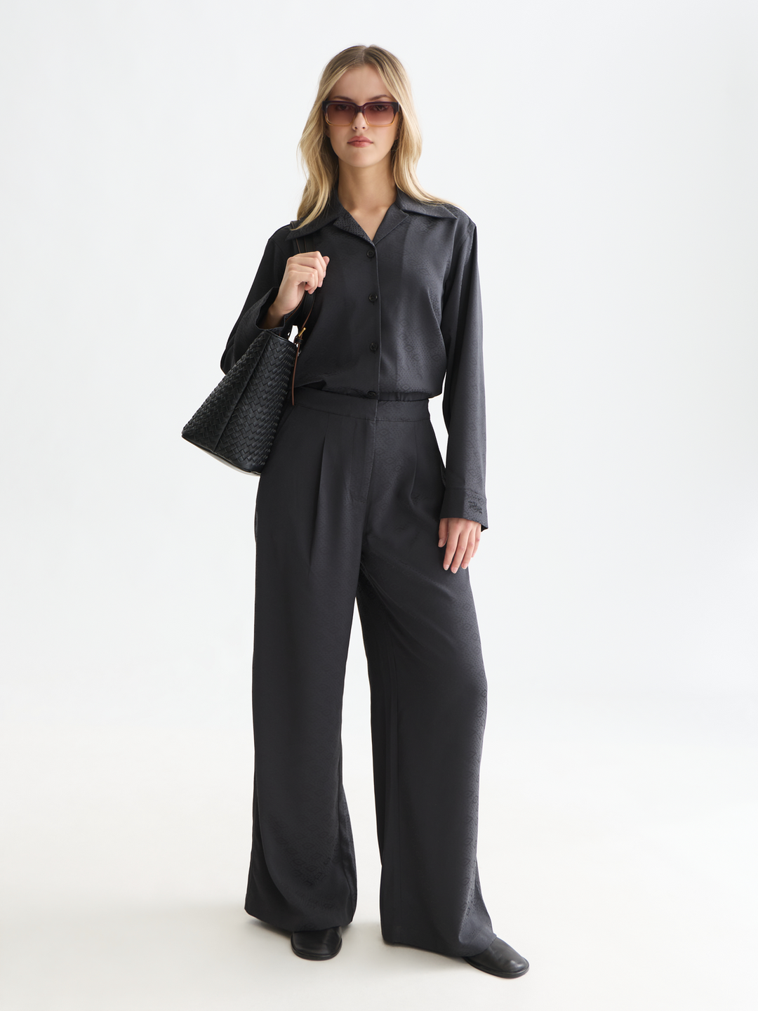 Eleni - high-rise wide-leg jacquard pants
