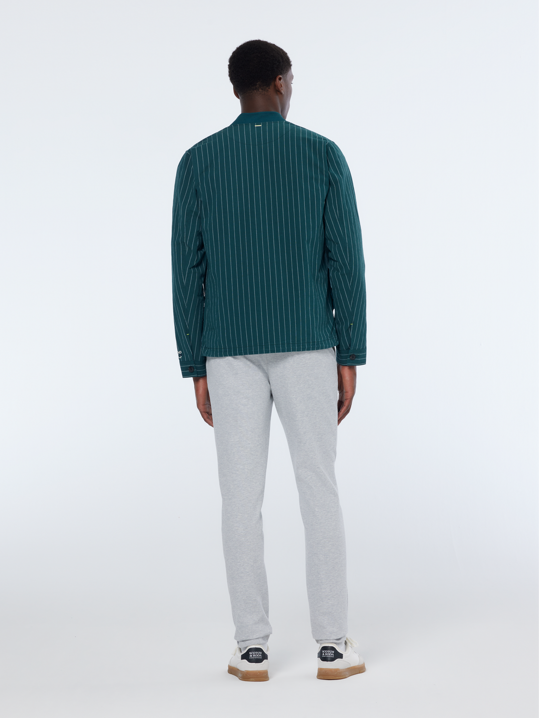 Pinstriped cotton-blend bomber jacket