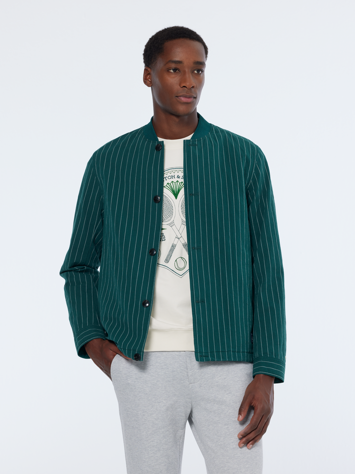 Pinstriped cotton-blend bomber jacket