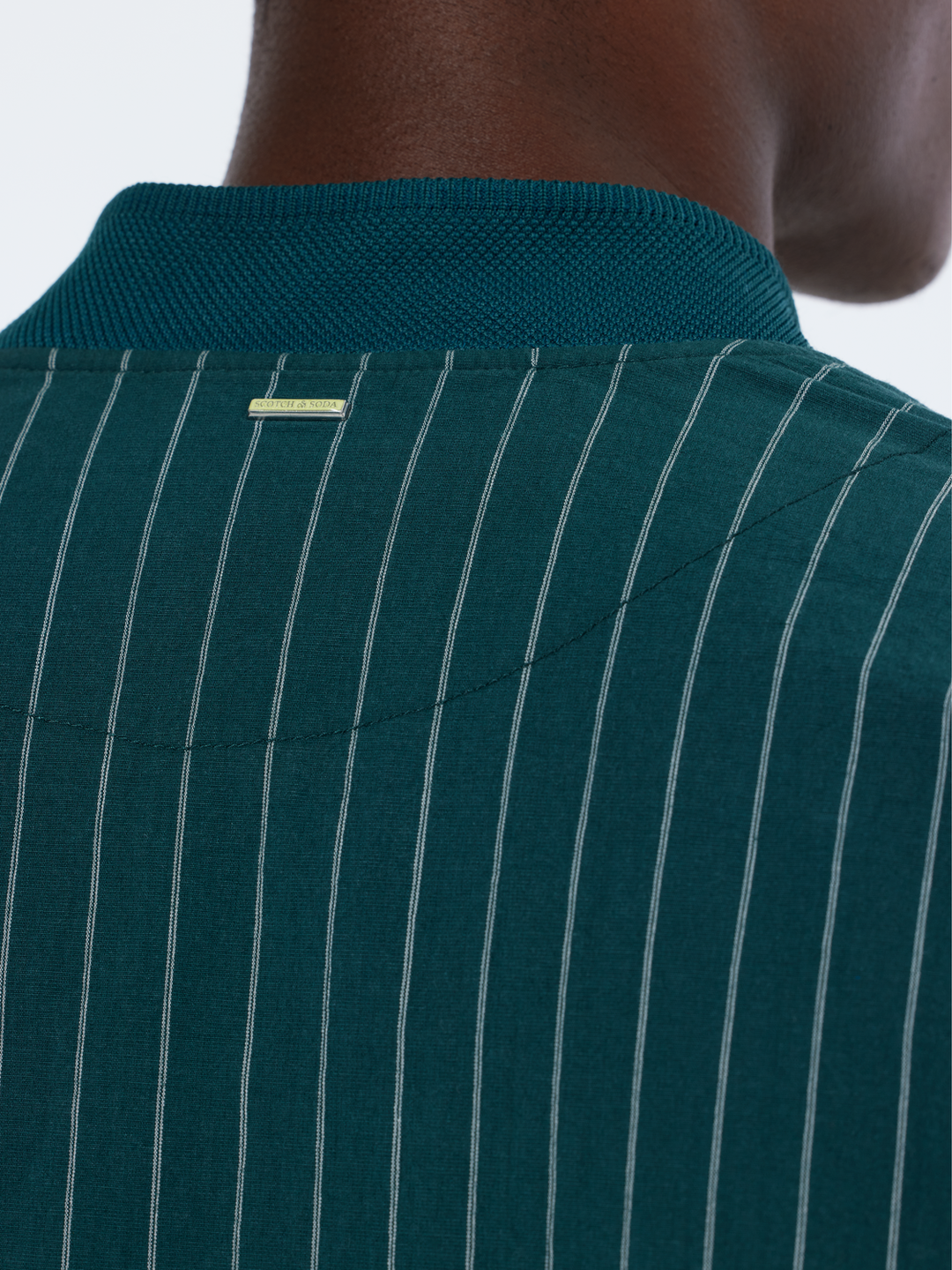 Pinstriped cotton-blend bomber jacket