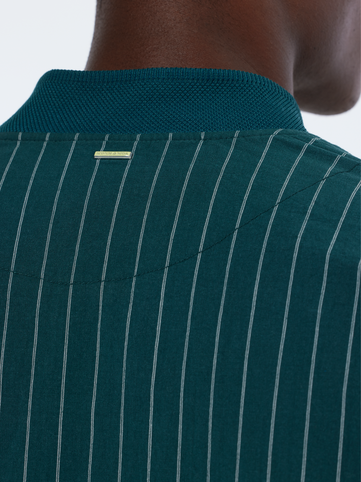 Pinstriped cotton-blend bomber jacket