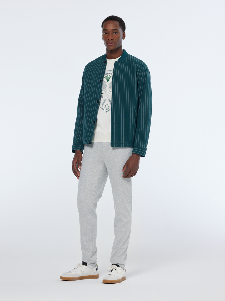 Pinstriped cotton-blend bomber jacket