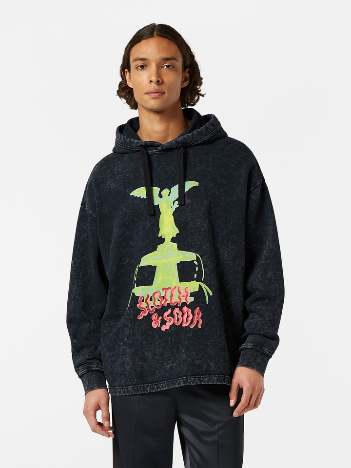 Washed artwork loose fit hoodie