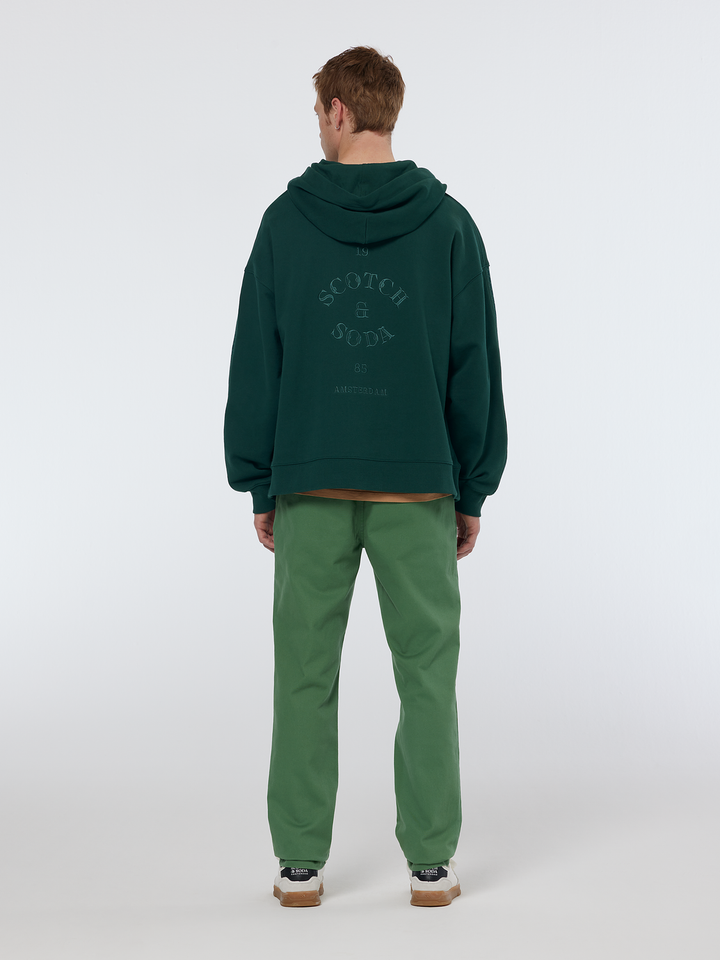 Rib insert zipped loose fit hoodie